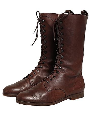 Dolce & Gabbana Brown Leather Lace Up Mid Calf Boots Women's Shoes (view 2)