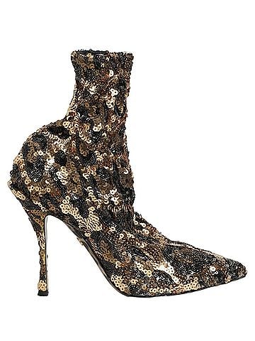 Dolce & Gabbana Gold Leopard Sequin Sock Ankle Boots Women's Shoes (view 1)