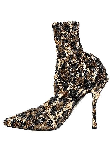 Dolce & Gabbana Gold Leopard Sequin Sock Ankle Boots Women's Shoes (view 2)