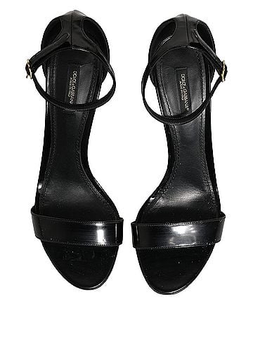 Dolce & Gabbana Black Leather Ankle Strap Heels Sandals Women's Shoes (view 2)