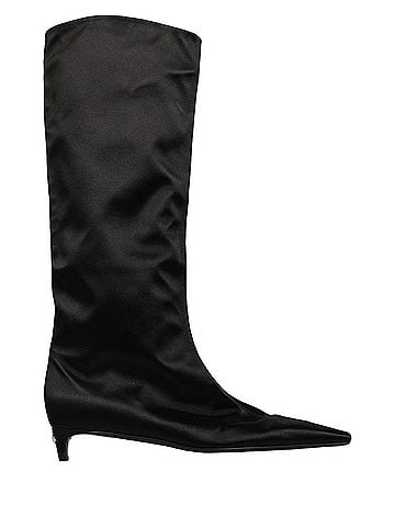 Dolce & Gabbana Black Satin Knee High Kitten Boots Women's Shoes (view 1)