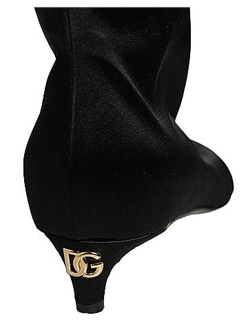 Dolce & Gabbana Black Satin Knee High Kitten Boots Women's Shoes (view 2)