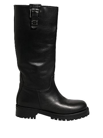Dolce & Gabbana Black Leather Buckle Detail Mid Calf Boots Women's Shoes (view 1)
