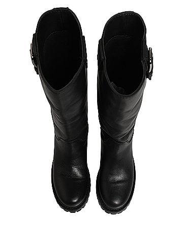 Dolce & Gabbana Black Leather Buckle Detail Mid Calf Boots Women's Shoes (view 2)