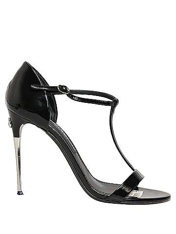 Dolce & Gabbana Black Leather T-strap Heels Sandals Women's Shoes (view 1)