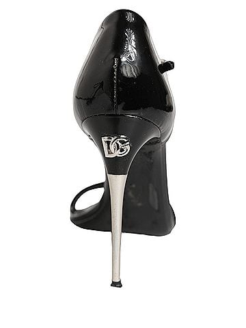 Dolce & Gabbana Black Leather T-strap Heels Sandals Women's Shoes (view 2)