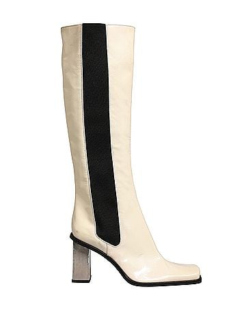 Dolce & Gabbana White Black Leather Knee High Boots Women's Shoes (view 1)