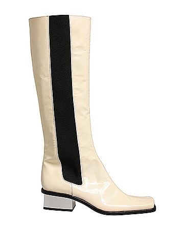 Dolce & Gabbana White Black Leather Knee High Boots Women's Shoes (view 1)