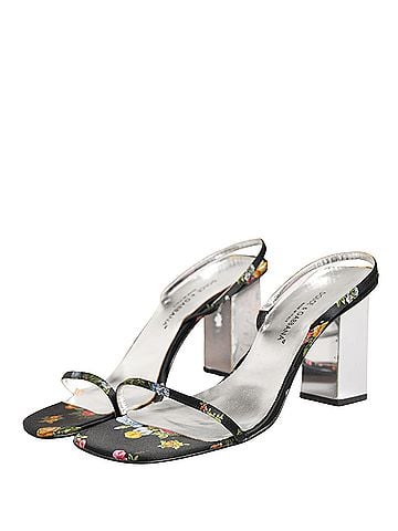 Dolce & Gabbana Black Silver Floral Block Heels Sandals Women's Shoes (view 1)