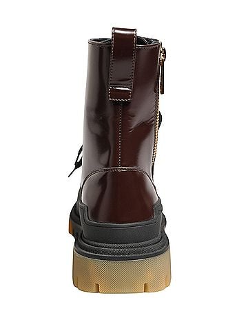 Dolce & Gabbana Maroon Leather Lace Up Biker Boots Women's Shoes (view 2)