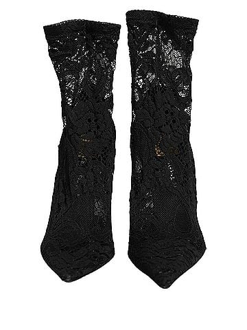 Dolce & Gabbana Black Socks Taormina Lace Pumps Boots Women's Shoes (view 2)