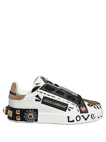 Dolce & Gabbana White Gold Studded Portofino Sneakers Women's Shoes (view 1)