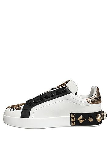 Dolce & Gabbana White Gold Studded Portofino Sneakers Women's Shoes (view 2)