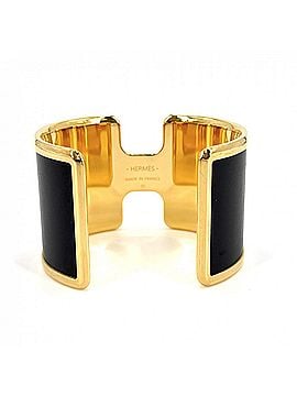 Hermès Hermes Olympe Bangle for Women, Leather Bracelet, Accessory, Jewelry, HERMES, Gold, Black, Approx. 66.4g (view 2)