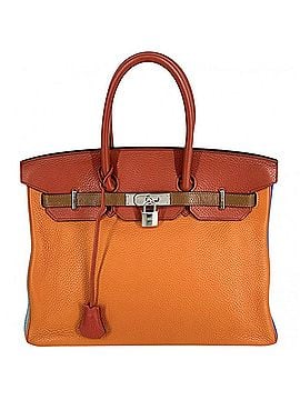 Hermès Hermes Birkin 35 Arlequin handbag for women, inner stitching, genuine leather, A4 size compatible, HERMES ?P stamp, orange/gray, silver hardware, 2012 model. (view 1)