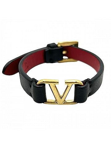 Valentino Garavani Valentino Garavani Bracelet for Men and Women, V-Logo Signature, Belt Accessory, Unisex, Leather, Black, Red, Gold Hardware, Approx. 9.9g (view 1)