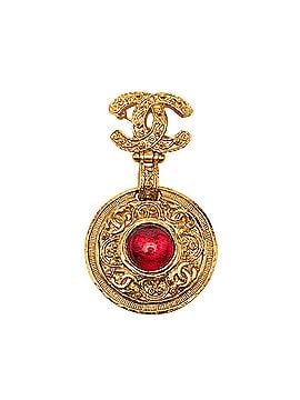 Chanel Chanel Coco Mark Gripoix Round Brooch, 04A Engraving, Gold Red Plated Glass, Women's CHANEL (view 1)