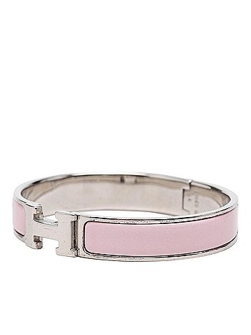 Hermès Hermes Click H TGM Enamel Bracelet Bangle Pink Silver Metal Women's HERMES (view 2)