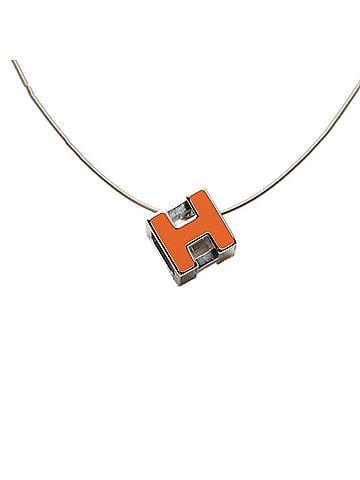 Hermès Hermes Cage d'H Chain H-Cube Pendant Necklace Orange Silver Metal Women's HERMES (view 1)