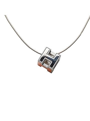 Hermès Hermes Cage d'H Chain H-Cube Pendant Necklace Orange Silver Metal Women's HERMES (view 2)