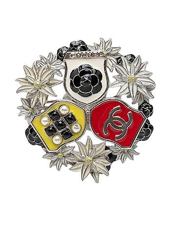 Chanel Chanel Coco Mark Camellia Emblem Brooch, A15A stamped, Silver, Multicolor Metal, Faux Pearl, Women's. (view 1)