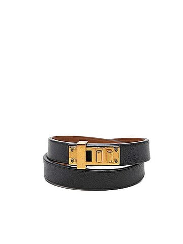 Hermès Hermes Mini Dog Double Tour Bracelet, X Stamp, Size T2, Black Gold Leather Plated, Women's. (view 1)
