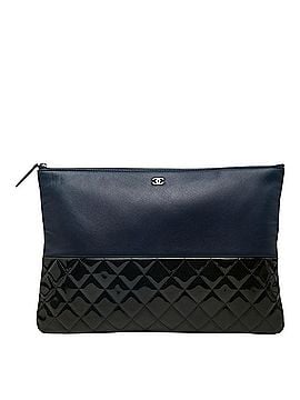 Chanel Chanel Matelassé Coco Mark Clutch Bag, Navy Green Lambskin Enamel, Women's CHANEL (view 1)
