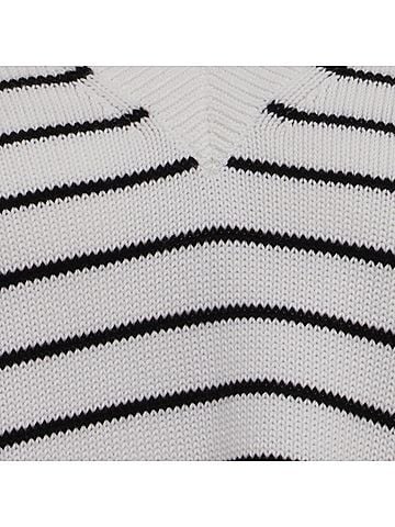 Theory Theory Stiped V-Neck Sweater in White Cotton (view 2)