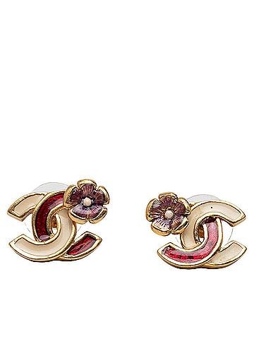 Chanel Chanel Coco Mark Camellia Stud Earrings 03P Gold Multicolor Plated Women's CHANEL (view 1)