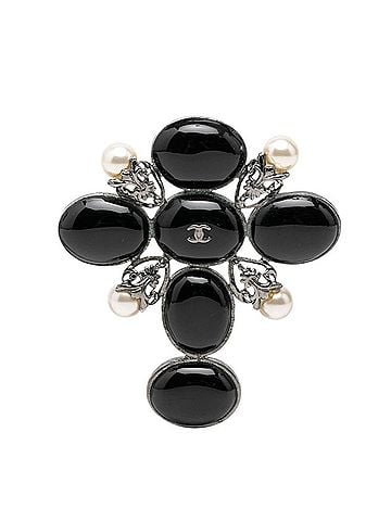 Chanel Chanel Coco Mark Brooch, 03A stamp, Black Silver Metal, Faux Pearl, Resin, Women's CHANEL (view 1)