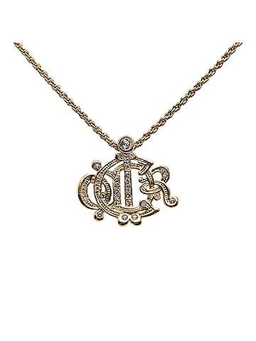 Christian Dior Christian Dior Dior Logo Emblem Chain Pendant Necklace, Gold Plated Rhinestone, Women's. (view 1)