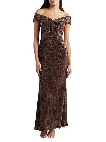 Eliza J Sequin Twist Off The Shoulder Maxi Gown Cocktail Dress (view 1)
