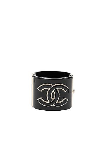 Chanel Chanel Coco Mark Bracelet Bangle G22A Black Gold Plated Plastic Women's CHANEL (view 1)