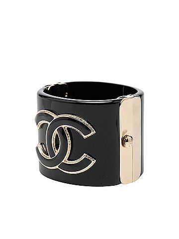 Chanel Chanel Coco Mark Bracelet Bangle G22A Black Gold Plated Plastic Women's CHANEL (view 2)