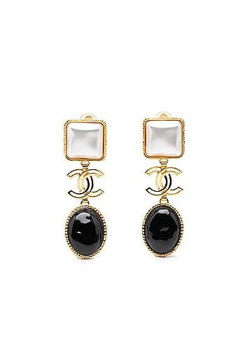 Chanel Chanel Coco Mark Earrings, B20K stamped, Gold, Black, White plated, Resin, Women's, CHANEL (view 1)