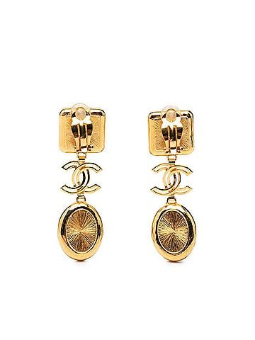Chanel Chanel Coco Mark Earrings, B20K stamped, Gold, Black, White plated, Resin, Women's, CHANEL (view 2)