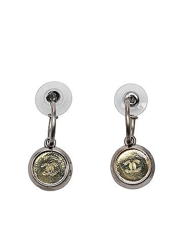 Chanel Chanel Coco Mark Vintage Hoop Stud Earrings, 99A Stamped, Silver and Gold Metal, Women's CHANEL (view 1)