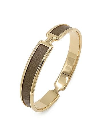 Hermès HERMES Olympe Bracelet Bangle Yellow Gold Plated Leather Greige Golden (view 1)