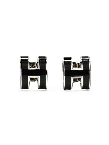 Hermès HERMES Mini Pop H Earrings, Metal, Lacquer, Black, Silver (view 1)