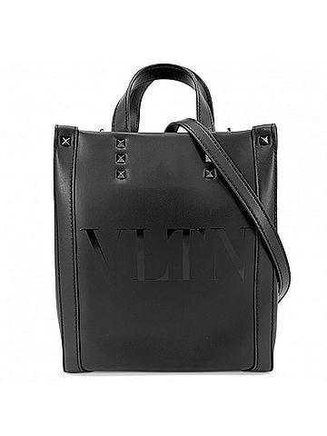Valentino Garavani Valentino Garavani Women's Studded VLTN Mini Tote Bag, Handbag, Shoulder Crossbody Leather, Black, Black Hardware (view 1)
