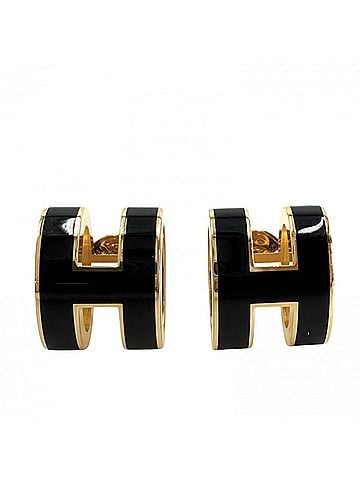 Hermès Hermes Pop H Earrings for Women, Black and Gold, Approx. 5.1g (view 1)