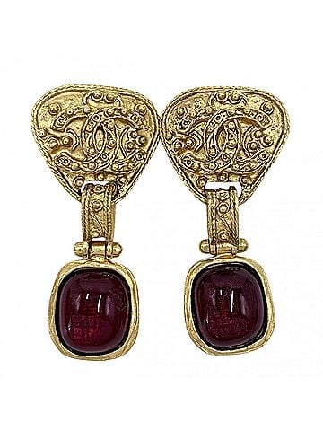 Chanel Chanel Earrings for Women, Coco Mark, Gripoix, Vintage, Vintage Accessory, CHANEL GP, Colored Stone, 94A Gold, Red, Approx. 31.7g, 1994 (view 1)
