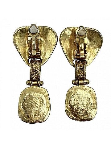 Chanel Chanel Earrings for Women, Coco Mark, Gripoix, Vintage, Vintage Accessory, CHANEL GP, Colored Stone, 94A Gold, Red, Approx. 31.7g, 1994 (view 2)