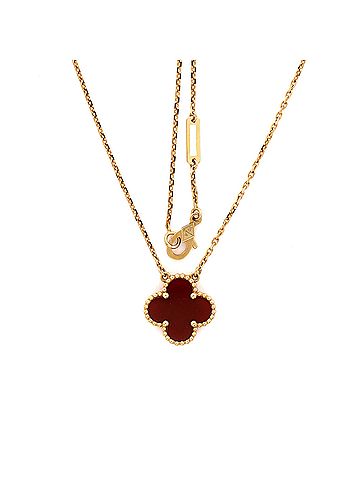 Van Cleef & Arpels Vintage Alhambra Pendant Necklace 18K Yellow Gold and Carnelian (view 2)
