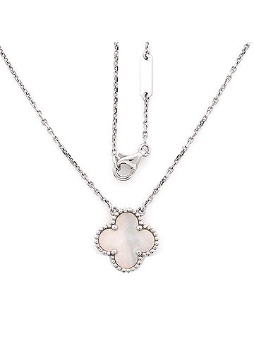Van Cleef & Arpels Vintage Alhambra Pendant Necklace 18K White Gold and Mother of Pearl (view 2)