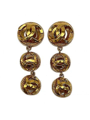 Chanel CHANEL Coco Mark Round Triple Earrings GP - Gold Women's (view 1)