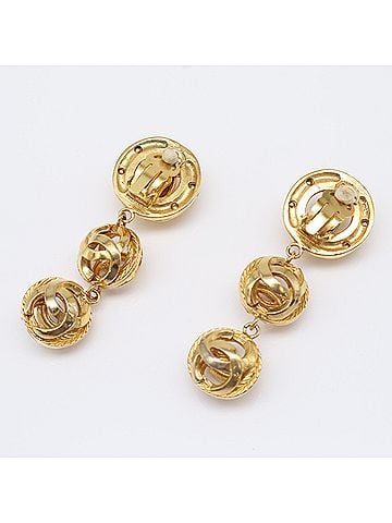 Chanel CHANEL Coco Mark Round Triple Earrings GP - Gold Women's (view 2)