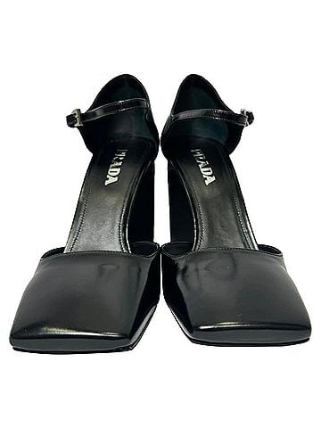Prada Prada Square Toe Ankle Strap Block Heels in Black Leather (view 2)
