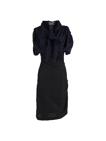 Jacquemus Jacquemus La Robe Madame Ribbon Detail Midi Dress in Navy Blue Wool (view 1)
