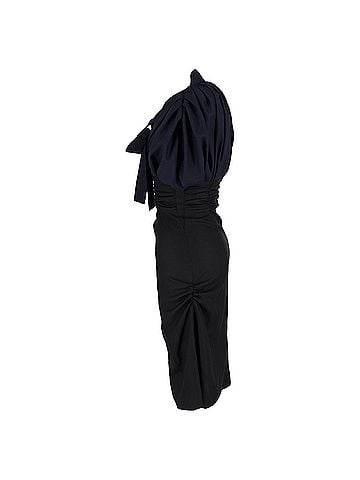 Jacquemus Jacquemus La Robe Madame Ribbon Detail Midi Dress in Navy Blue Wool (view 2)